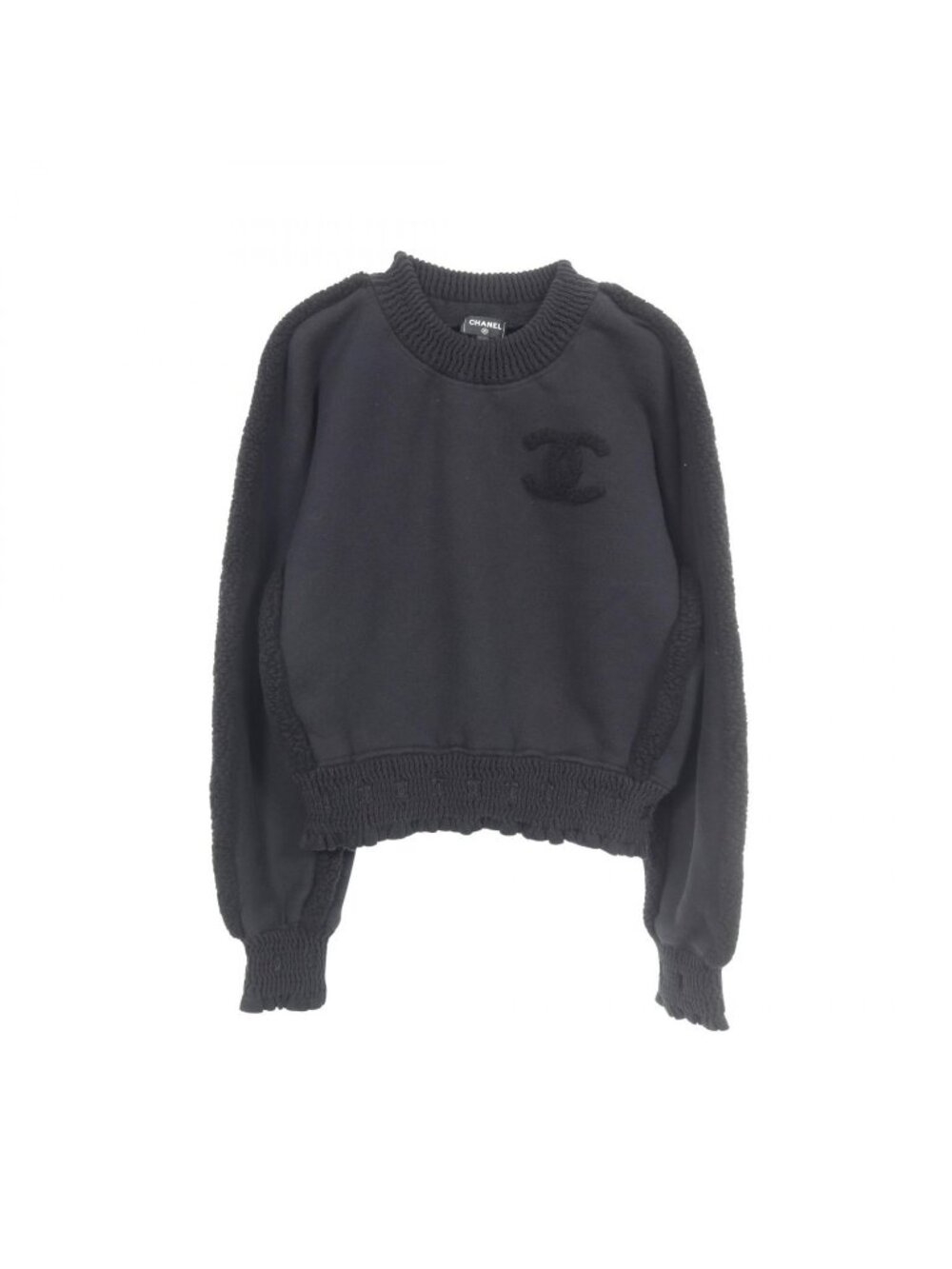 Chanel Sweatshirt CC Logo Ruffles Brushed Lining Black Cotton